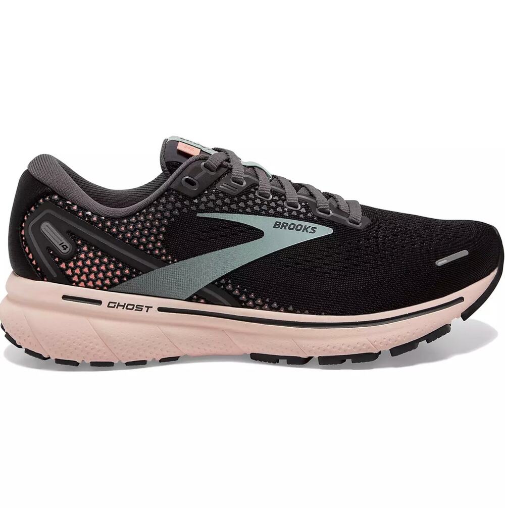 Brooks Ghost 14 Road Running Shoes Lace Up Lightweight Athletic Black Peach 7.57